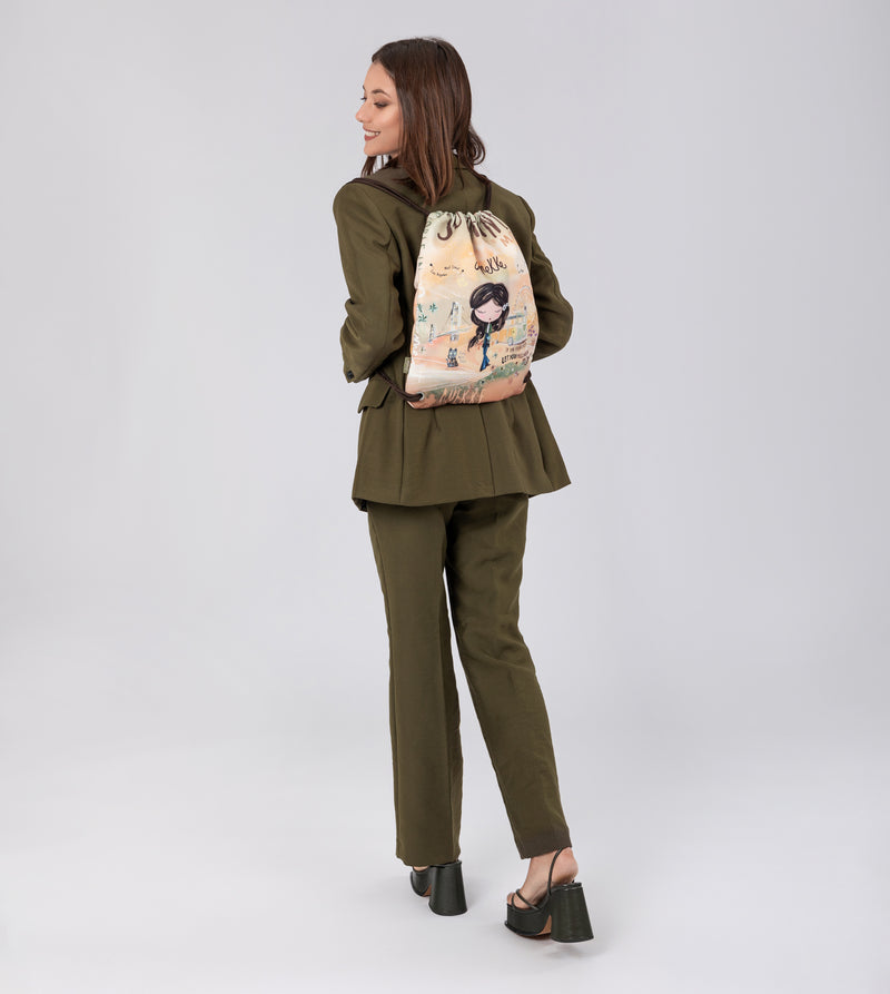 Peace & Love fabric drawstring backpack