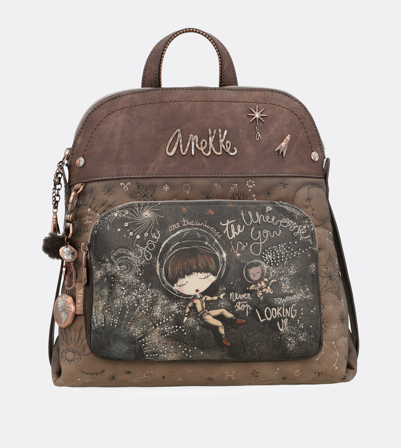 Elegant universe backpack with a printed design