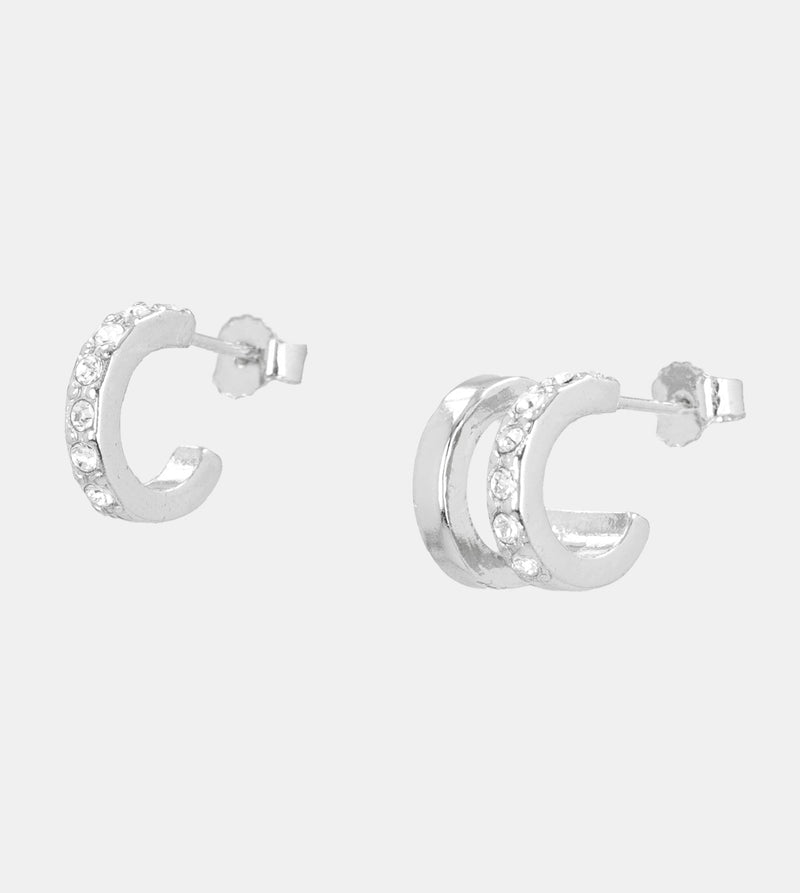 Silver plated small earrings with rhinestones