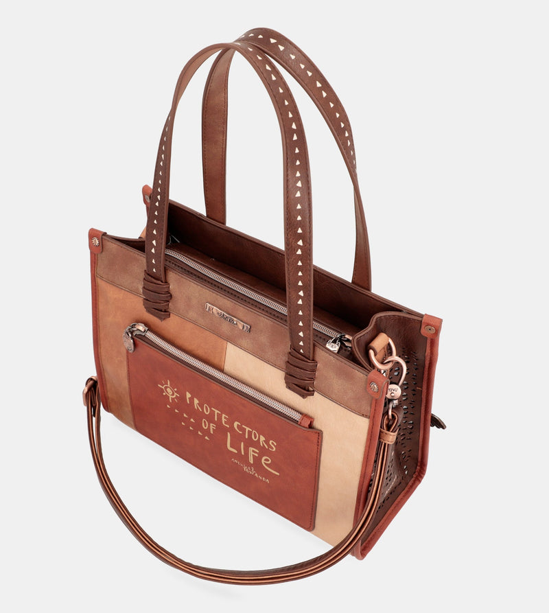 Sling Bag with Printed Strap-Brown