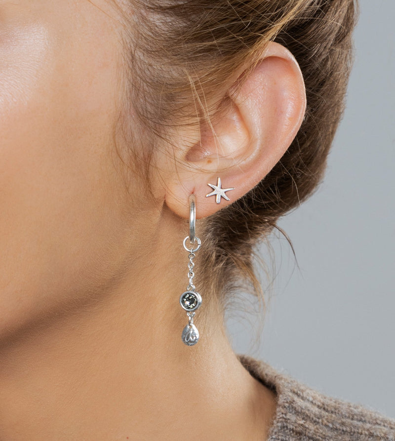 Long/short silver Star earrings