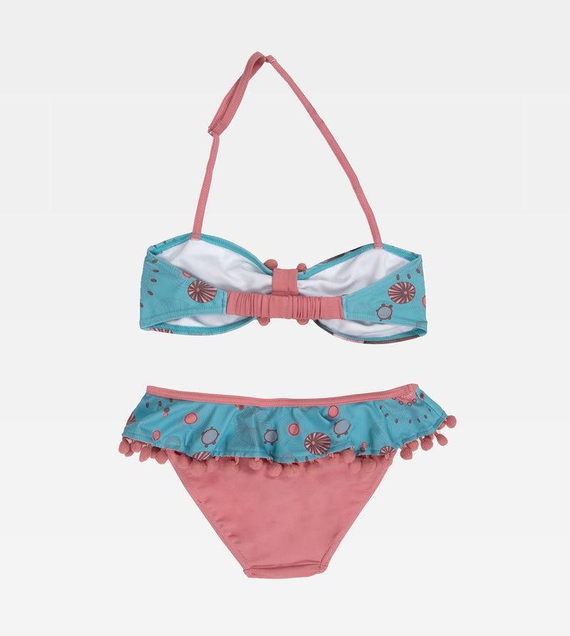 Two-piece bikini flyer for girl in blue and pink