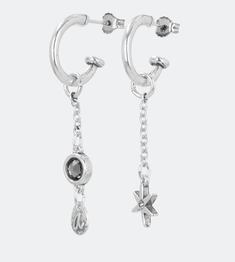 Long/short silver Star earrings